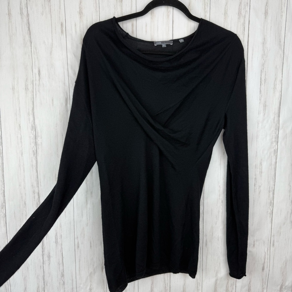 Vince Cashmere Silk Black Knotted Long Sleeve Blouse Small